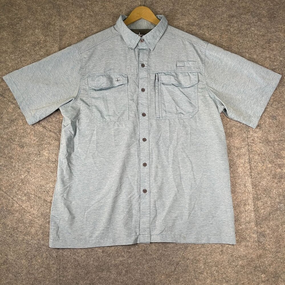 HABIT Men's Short Sleeve‎ Button Up Outdoor Hiking Fishing Shirt UPF 40 + Size L